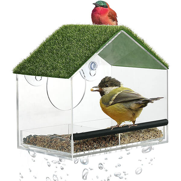 Hrănitor pentru păsări montat pe fereastră, cu ventuză puternică
